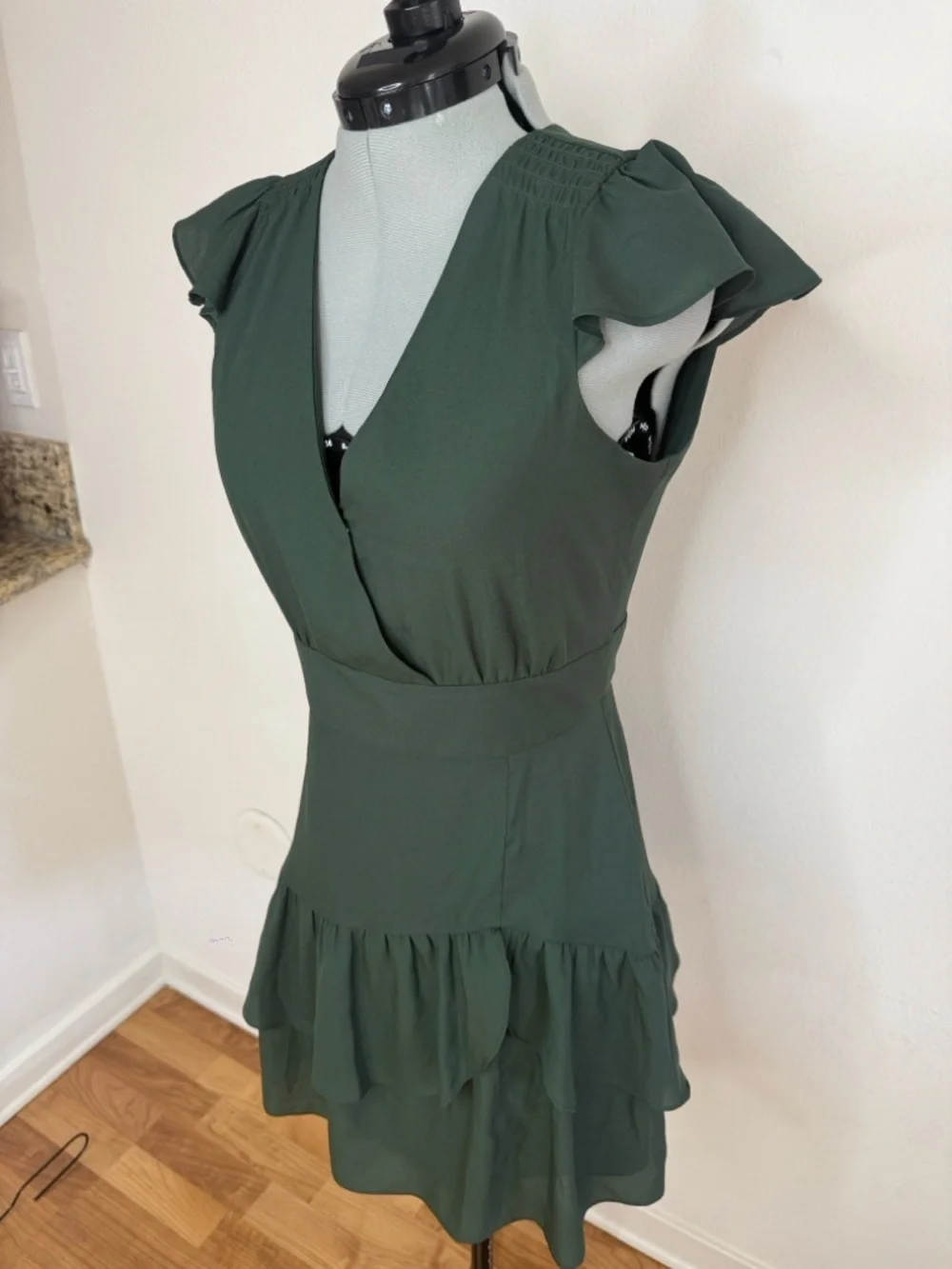 Parker Cacti Ruffle Wrap Mini Dress Flutter Sleeve Silk Blend S NWT - Picture 9 of 13